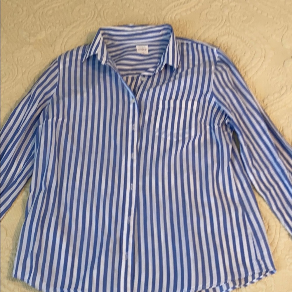 J crew linen blue and white strip
